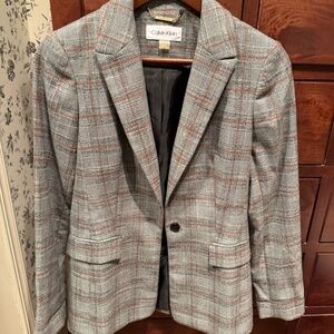 Calvin Klein Grey Plaid Blazer – Classic Tailored Jacket